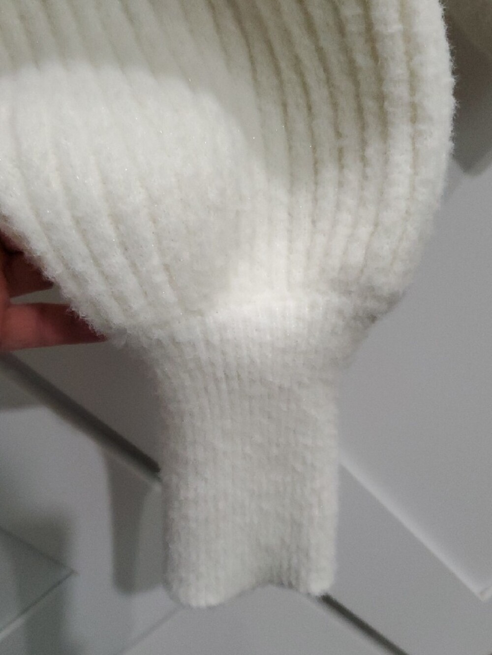 Nanette Lepore Ivory Crewneck Sweater with Ribbed Sleeves - Picture 3 of 8